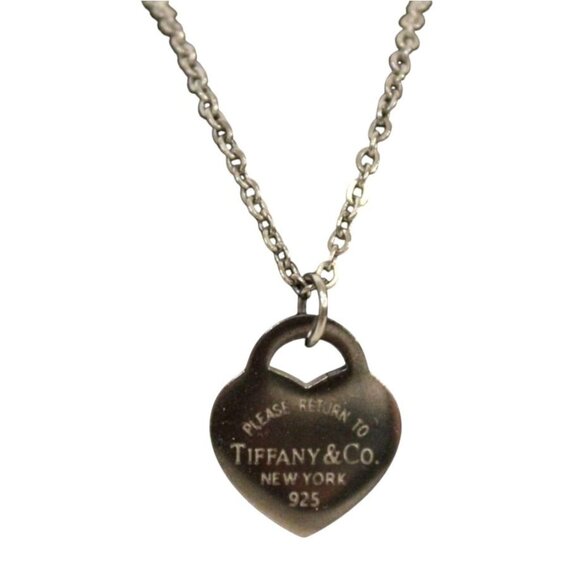 Tiffany & Co. 925 sterling silver heart tag charm and 18 KGP necklace 18" chain - Picture 1 of 7